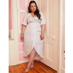 Eloquii Full Sleeve Wrap Dress | Pastel Rainbow Tie Die | Size 28